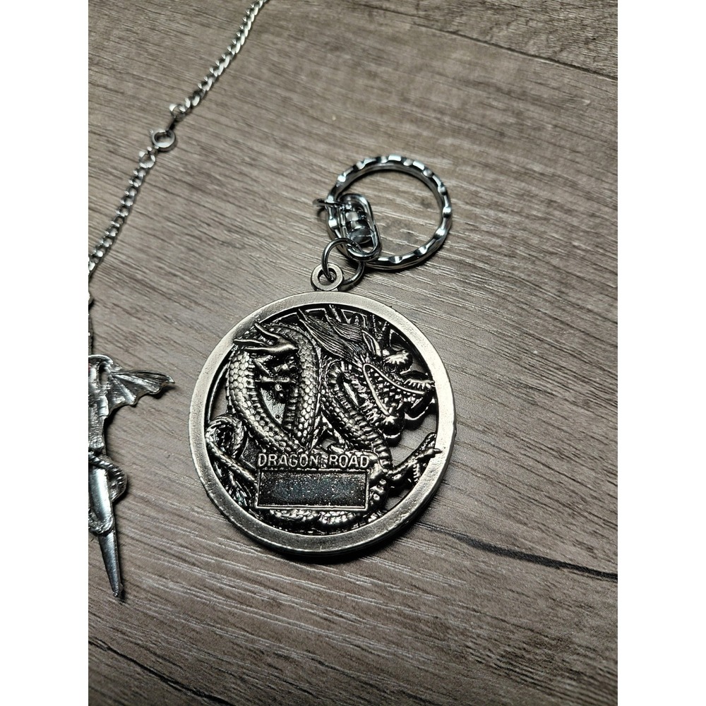 Dragon Road Metal Keychain and Necklace Set Silver Tone Dragon Theme - Picture 3 of 7